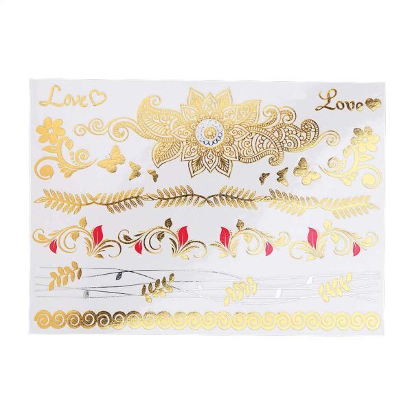 S.A.V.I 3D Temporary Tattoo Golden and Silver Metallic Sticker Love Text Heena Design Size 21x15cm - 1pc. (93), Gold, 64 g