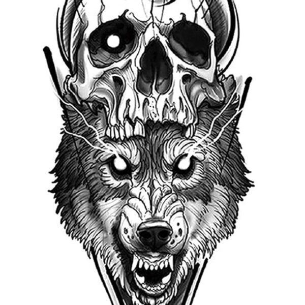 S.A.V.I Temporary Tattoo Stickers, Skull Eating Roaring Wolf Face Tattoo Pattern For Men, Women, Tattoo For Hand Arm, Size 21x11cm - 1Pc.