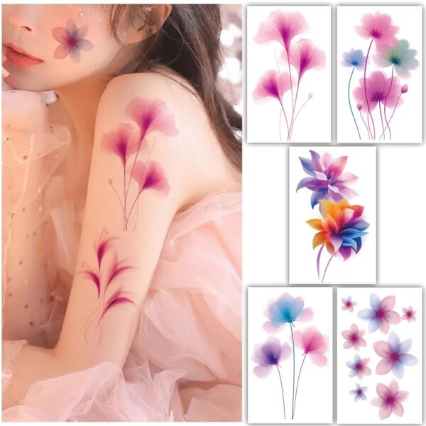 S.A.V.I 5PCS Watercolor Flower Temporary Tattoos Combo - Vibrant, Long-Lasting Designs for Women & Girls, Size - 12X7.6 CM