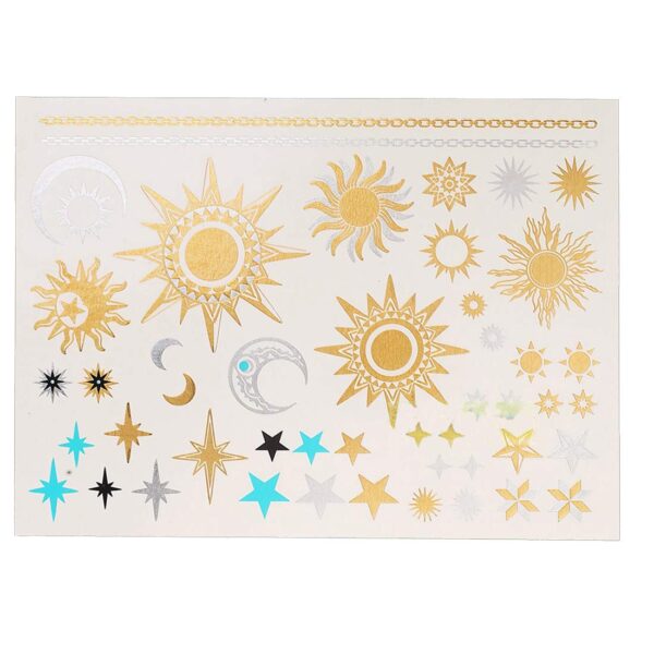 S.A.V.I 3D Temporary Tattoo Golden And Silver Metallic Sticker Wrist Arm Peacock Feathers Design Size 21x15CM - 1PC. (57-1)