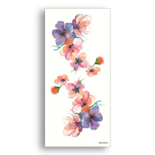 S.A.V.I 3D Temporary Tattoo Sticker Beautiful Red Pink Flowers Design Size 19x9CM - 1PC.