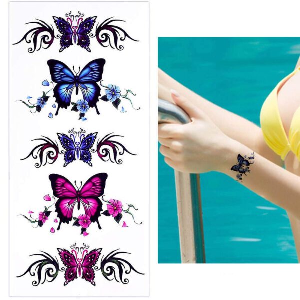 S.A.V.I 3D Temporary Tattoo Sticker Beautiful Colorful Butterflies Totem Arm Hand Popular Design Size 19x9CM - 1PC. (26)