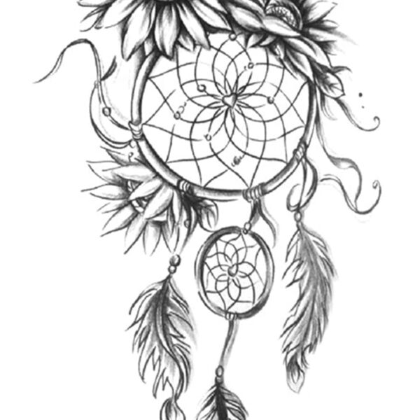 S.A.V.I Temporary Tattoo Stickers, Flowers Dreamcatcher Design For Men, Women Size 21x11cm - 1Pc.