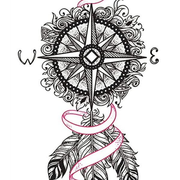 S.A.V.I Temporary Tattoo Stickers, Dreamcatcher Compass Directions Design For Men, Women Size 21x11cm - 1Pc.