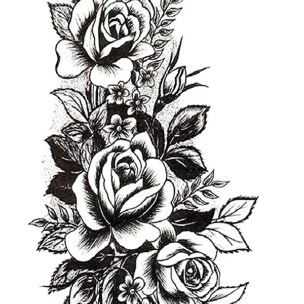 S.A.V.I Temporary Tattoo Stickers, 3 Big Rose Flowers Leaves Design For Men, Women Size 21x11cm - 1Pc.