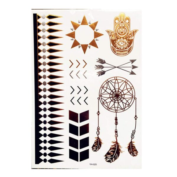 S.A.V.I 3D Temporary Tattoo Golden and Silver Metallic Sticker With God Om Letter Tree Design Size 21x15cm - 1pc. (25), Gold, 2 g