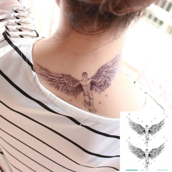 S.A.V.I Temporary Tattoo For Girls Men Women 3D Big Angel With Wings Face Sticker Size 21x15cm - 1pc. (892)