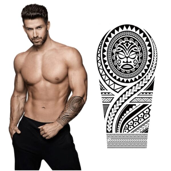 S.A.V.I Temporary Tattoo For Men and Women, 3D Realistic Tattoos Stickers, Totem Tribal Cool Design, Black Color, For Unisex, Size -21x10CM