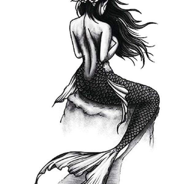 S.A.V.I Temporary Tattoo Stickers, Sea Mermaid Long Hair Flower Moon Design For Men, Women Size 21x11cm - 1Pc.