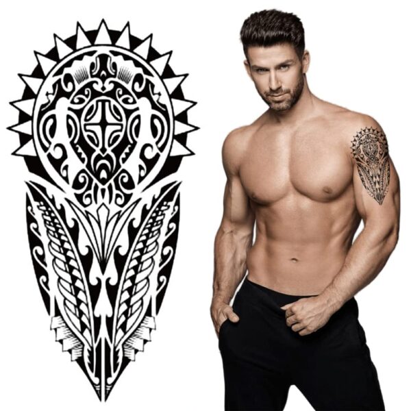 S.A.V.I Temporary Tattoo For Men and Women, Black Color, Realistic Tattoos Stickers, Totem Tribal Cool Design, For Unisex, Size -21x10CM