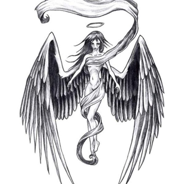 S.A.V.I Temporary Tattoo For Girls Men Women 3D Big Angel With Wings Face Sticker Size 21x15cm - 1pc. (897), Black