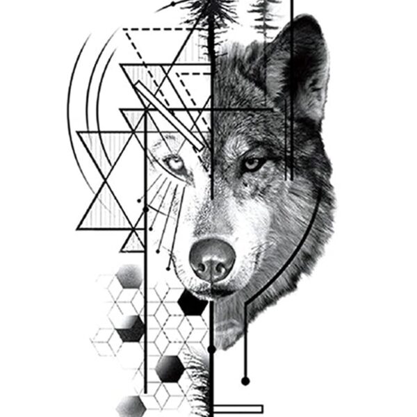 S.A.V.I Temporary Tattoo Stickers, Black Wolf Trees Pattern For Men, Women, Tattoo For Hand Arm, Size 21x11cm - 1Pc.
