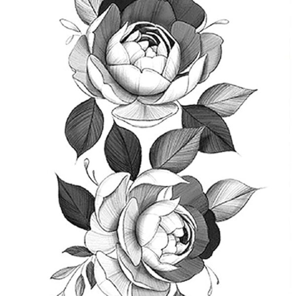 S.A.V.I Temporary Tattoo Stickers, 2 Big Rose Flowers Leaves Design For Men, Women Size 21x11cm - 1Pc.