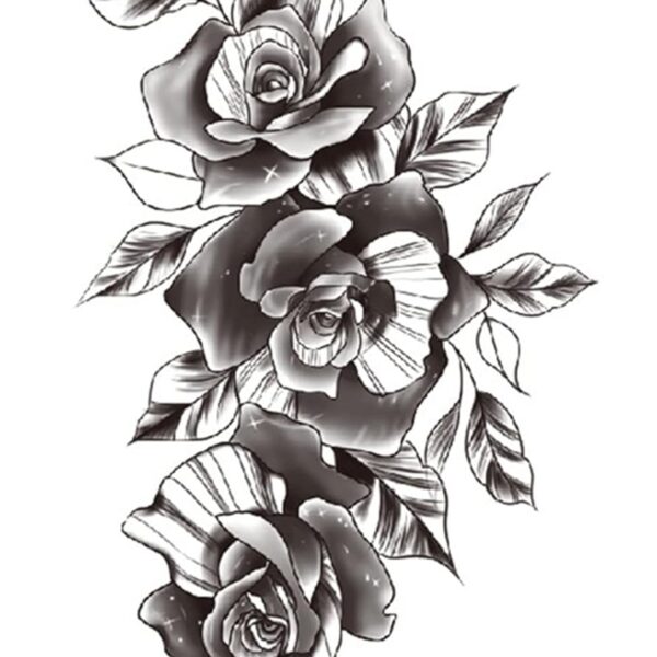 S.A.V.I Temporary Tattoo Stickers, 3 Rose Flowers With Leaves Tattoo Pattern For Men, Women, Tattoo For Hand Arm, Size 21x11cm - 1Pc.