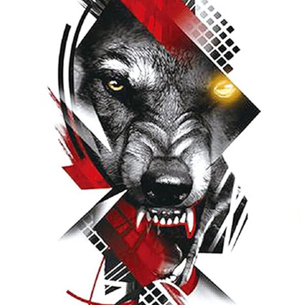 S.A.V.I Temporary Tattoo Stickers, Bloody Angry Wolf Face Tattoo Pattern For Men, Women, Tattoo For Hand Arm, Size 21x11cm - 1Pc.
