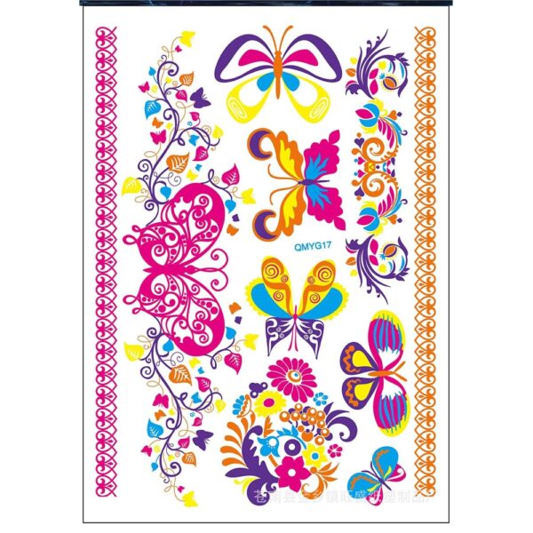 S.A.V.I Neon Temporary Tattoos, UV Color Tattoos For Men Women, Body Face Art, Flowers, Big Butterfly Armband Tattoo, Flash Fake Waterproof Cool Tattoo Stickers, Size- 21x15CM