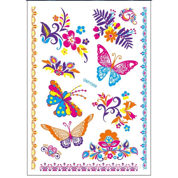 S.A.V.I Neon Temporary Tattoos, UV Color Tattoos For Men Women, Body Face Art, Flowers, Big Butterfly Tattoo Flash Fake Waterproof Tattoo Stickers, Size- 21x15CM