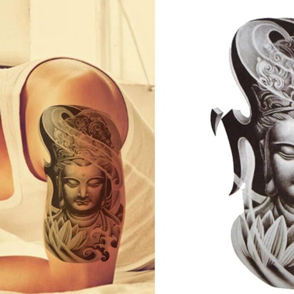 S.A.V.I Temporary Tattoo For Girls Men Women 3D Buddha Sticker Size 19x12cm - 1pc. (2052), Black