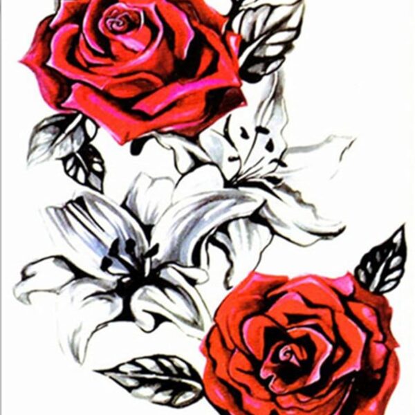 S.A.V.I Temporary Tattoo For Girls Men Women 3D Red Rose Sticker Size 19x12CM - 1PC.