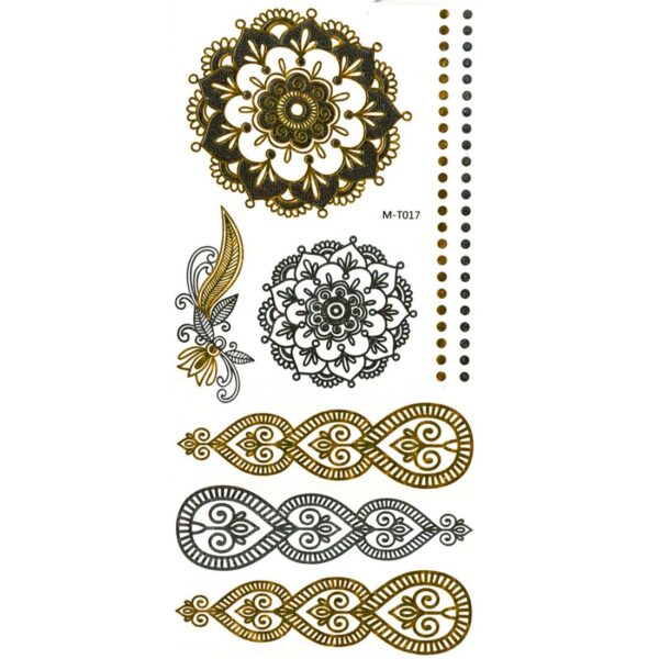 S.A.V.I 3D Temporary Tattoo Golden And Silver Metallic Sticker Flower Arm Wrist Design Size 21x10CM - 1PC.