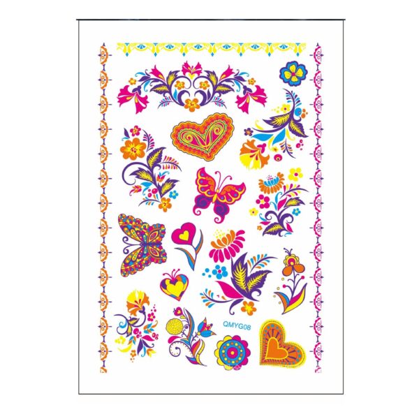 S.A.V.I Neon Temporary Tattoos, Glow UV Neon Body Face Skin Tattoo, Hearts, Flowers, Butterflies, Armband, Tattoos Flash Fake Waterproof Tattoo Stickers for Women Men Girls Body Art, Size- 21x15CM