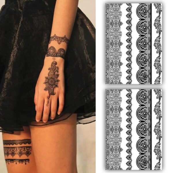 S.A.V.I Black Henna Mehendi Temporary Tattoos - Floral Lace Patterns, 21x15 cm, 2 Sheets, Ideal for Women & Girls