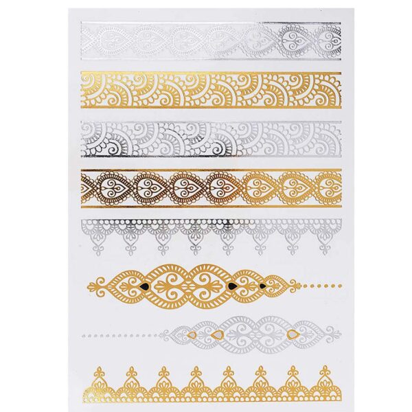 S.A.V.I 3D Temporary Tattoo Golden And Silver Metallic Sticker With God Om Letter Tree Design Size 21x15CM - 1PC. (34)