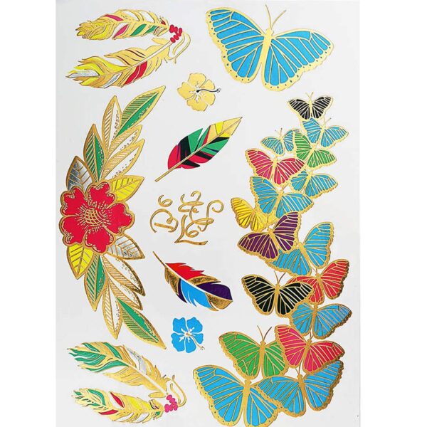 S.A.V.I 3D Temporary Tattoo Golden And Silver Metallic Sticker Big Butterfly Hair Tattoo Decoration Design Size 21x15CM - 1PC. (57), Gold, 22 g