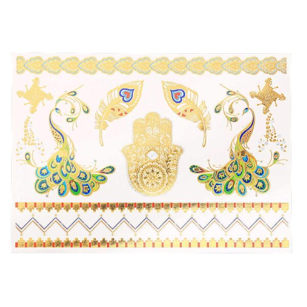 S.A.V.I 3D Temporary Tattoo Golden and Silver Metallic Sticker Colourful Butterflies Swans Peacock Design Size 21x15cm - 1pc. (74), Gold, 2 g