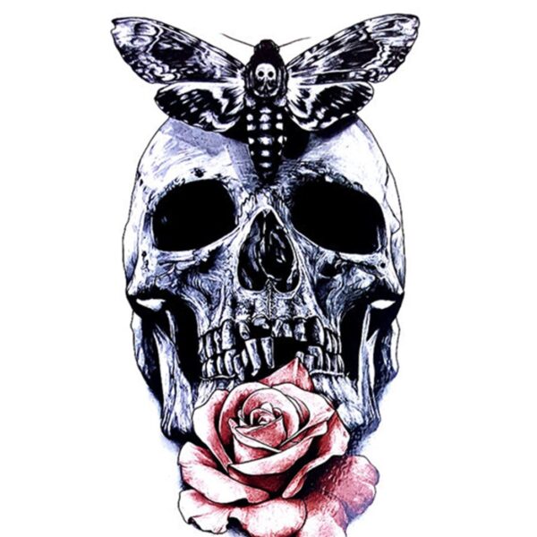 S.A.V.I Temporary Tattoo For Girls Men Women 3D Skulls & Roses Sticker Size 21x15CM - 1PC.