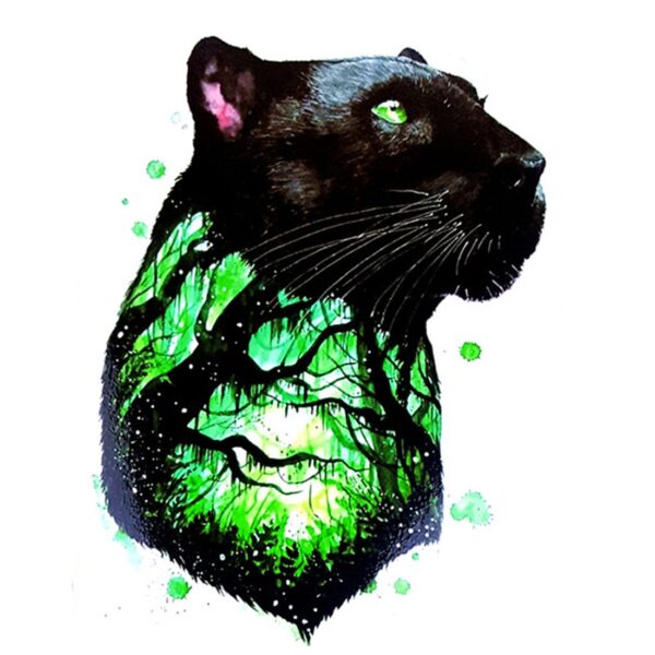 S.A.V.I Temporary Tattoo For Girls Men Women 3D Black Wolf Jungle View Face Sticker Size 21x15CM - 1PC.