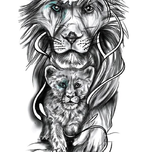 S.A.V.I Temporary Tattoo Stickers, Lion with Cub Baby Lion Child Tattoo Pattern For Men, Women, Tattoo For Hand Arm, Size 21x11cm - 1Pc.