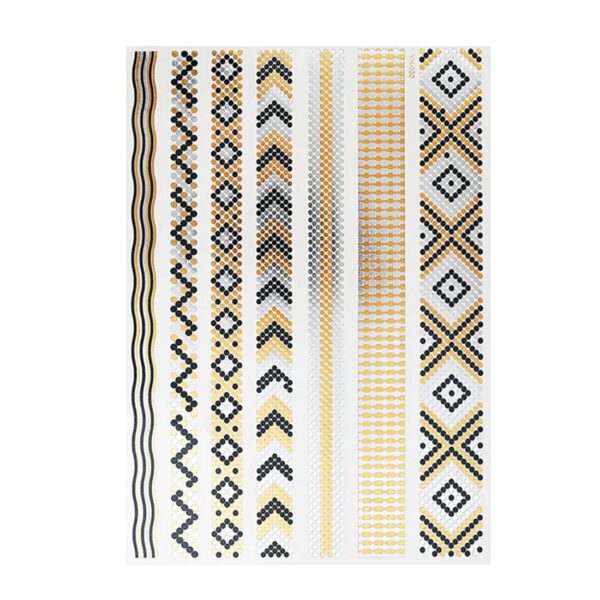 S.A.V.I 3D Temporary Tattoo Golden and Silver Metallic Sticker Heart Dream Catcher Elephant Eye Rose Flower Hand Arm Design Size 21x15cm - 1pc. (20-1), Gold, 22 g