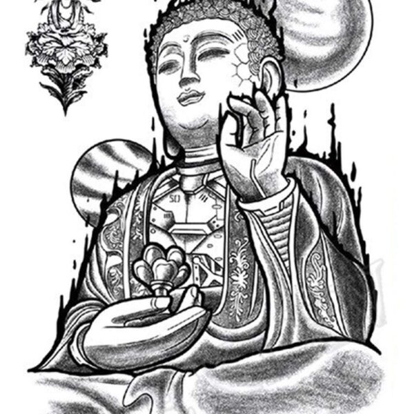S.A.V.I 3D Temporary Tattoo God Buddha Planet Earth Design Size 21x15CM - 1PC.