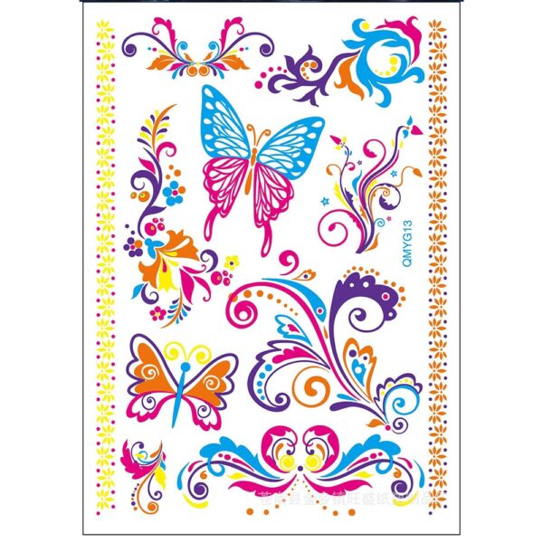 S.A.V.I Neon Temporary Tattoos, UV Color Tattoos For Men Women, Body Face Art, Plants, Butterflies Tattoo Flash Fake Waterproof Tattoo Stickers, Size- 21x15CM