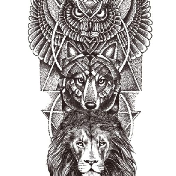 S.A.V.I Temporary Tattoo Stickers, Trio Tiger Wolf Lion Faces Tattoo Pattern For Men, Women, Tattoo For Hand Arm, Size 21x11cm - 1Pc.