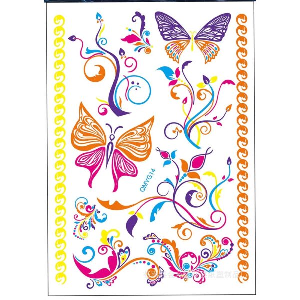 S.A.V.I Neon Temporary Tattoos, UV Color Tattoos For Men Women, Body Face Art, Plants, Butterflies Tattoo Flash Fake Waterproof Cool Tattoo Stickers, Size- 21x15CM