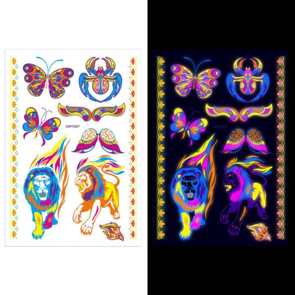 S.A.V.I Neon Temporary Tattoos, Glow UV Neon Body Face Animal Tattoos, Lion, Tiger, Wolf, Armband, Tattoos Flash Fake Waterproof Tattoo Stickers for Women Men Girls Body Art, Size- 21x15CM