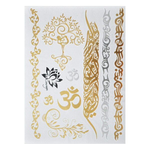 S.A.V.I 3D Temporary Tattoo Golden and Silver Metallic Sticker With God Om Letter Tree Design Size 21x15cm - 1pc. (20), Gold, 2 g