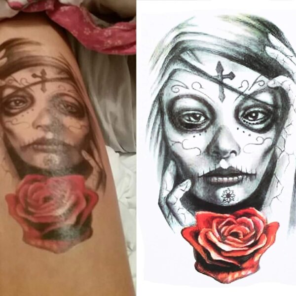 S.A.V.I Temporary Tattoo For Girls Men Women 3D Long Hair Rose Sticker Size 21x15cm - 1pc. (107)