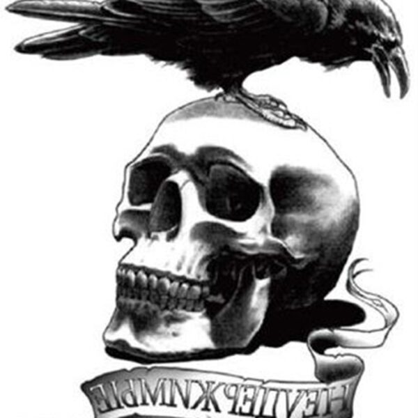 S.A.V.I Temporary Tattoo For Girls Men Women 3D Crow on Skull Sticker Size 19x12CM - 1PC.