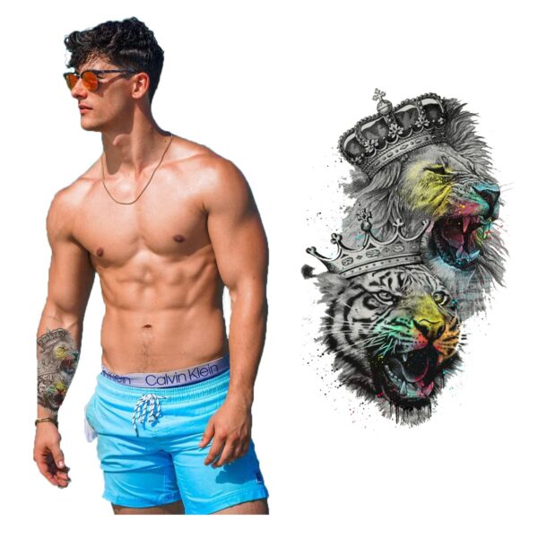 S.A.V.I 3D Temporary Tattoo Crowned Tiger King Lion Design Size 21x15CM - 1PC.