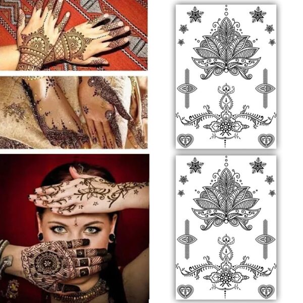 S.A.V.I 2 Sheets - Black Henna Temporary Tattoo Stickers - Mandala & Floral Design, 21x15 cm, for Women & Girls