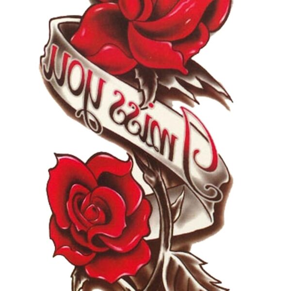 S.A.V.I Temporary Tattoo For Girls Men Women 3D Miss You Red Rose Sticker Size 20x10CM - 1PC.