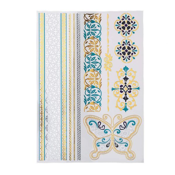 S.A.V.I 3D Temporary Tattoo Golden and Silver Metallic Sticker Big Butterfly Hair Tattoo Decoration Design Size 21x15cm - 1pc. (109), Gold, 22 g