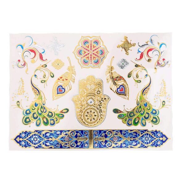 S.A.V.I 3D Temporary Tattoo Golden and Silver Metallic Sticker Colourful Butterflies Swans Peacock Design Size 21x15cm - 1pc. (75), Gold, 2 g