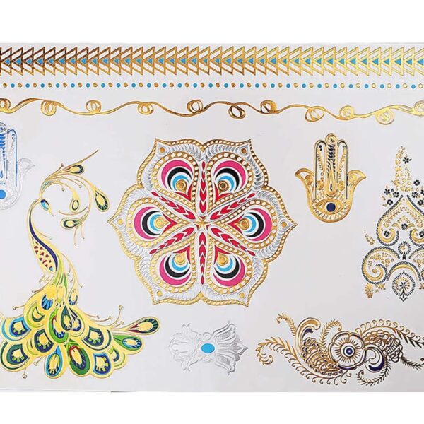 S.A.V.I 3D Temporary Tattoo Golden And Silver Metallic Sticker Colourful Butterflies Swans Peacock Design Size 21x15CM - 1PC. (58), Gold, 22 g