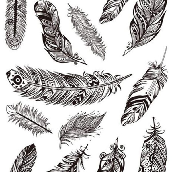 S.A.V.I 3D Temporary Tattoo Black Grey Different Feathers Totem Design Size 21x15CM - 1PC