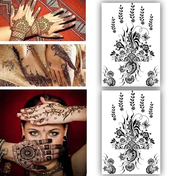 S.A.V.I 2 Sheets - Temporary Tattoo Stickers, Mehndi Henna Flower & Mandala, 21x15 cm, for Women & Girls