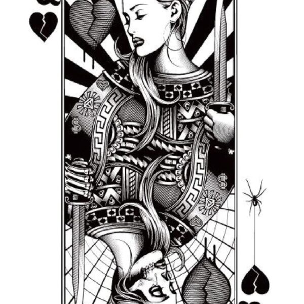 S.A.V.I Temporary Tattoo Stickers, Queen Playing Card Design For Men, Women Size 21x11cm - 1Pc.